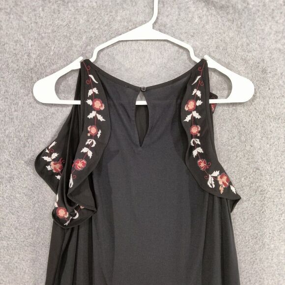 Ann Taylor LOFT Tank Top Womens Sz M Black Floral Embroidered Multicolor Ruffle - Picture 9 of 11